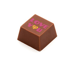 A square shaped milk chocolate, with the message 